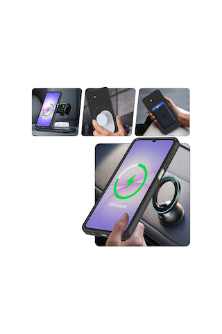 Samsung Galaxy Uyumlu A07 Kılıf 360 Derece Döner Standlı Magsafe Kamera Lens Korumalı Silikon Omr Lacivert