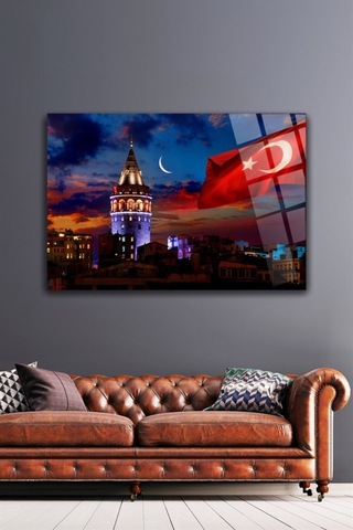 Istanbul Galata Cam Tablo Hediyelik, Dekoratif, Ofis, Mutfak