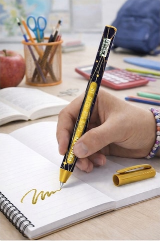 Altın Sarı Simli Tükenmez Kalem 2 Adet Pensan Jely Simli Pilot Kalem Ergonomik Tutuş Yumuşak Yazım Siyah Defter Renkli