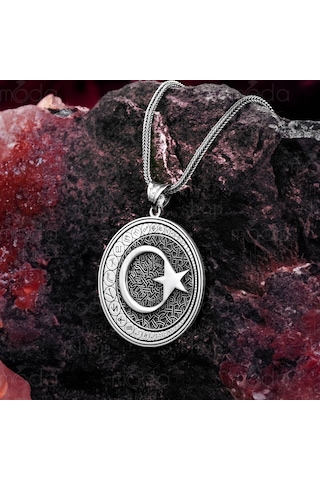 925 Ayar Gümüş Türk Boyları Ayyıldız Tasarım Erkek Kolye Gümüş