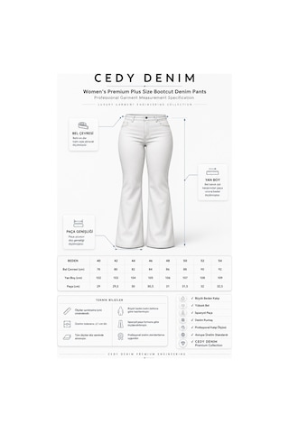 Cedy Denim Cedy Denım - Kadın Büyük Beden İspanyol Paça Yüksek Bel Skinny Fit Likralı Pantolon C628 Gri