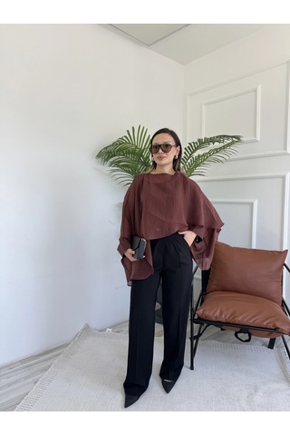 Keymoda Kadın Pileli Palazzo Pantolon Siyah