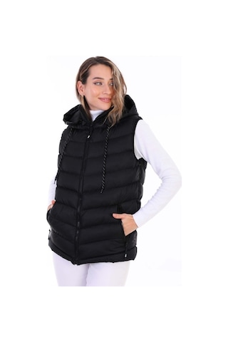 Euromoda Everest Kadın Jel Dolgu Kapüşonlu Şişme Yelek Siyah