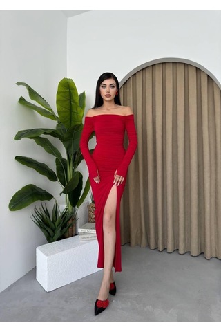 S-pazarım Vasco Madonna Drapeli Elbise Kırmızı