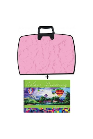 25x35 Cm Resim Çantası + 25x35 Resim Defteri Askılı - Fermuarlı Lilalı Pembe
