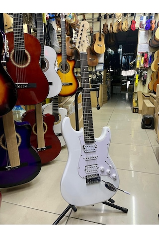 2 Humbucker 1 Sıngle Beyaz Elektro Gitar Kılıf Pena Dahil Kod 6308