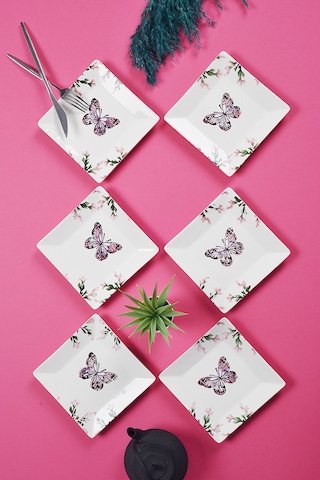 Piatti Naturali 6'lı Kelebek Tatlı Tabak Seti Sunum Servis Pasta 15 Cm