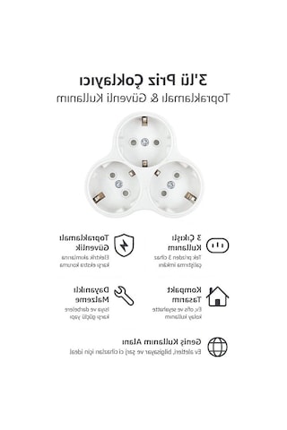 3 Lü Topraklı Priz Çoklayıcı, 16a Ve 250v Elektrik Değeri İle