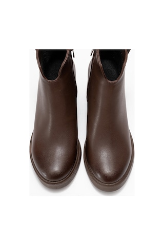 Luvishoes Luvi Shoes Mier Kahverengi Cilt Zincir Detaylı Kadın Kalın Topuklu Bot Kahverengi Deri
