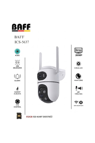 Baff Ics-5637 6mp Çift Lens Akıllı Wi-fi Güvenlik Kamerası Aı Insan Takip Ve Renkli Gece Görüşlü