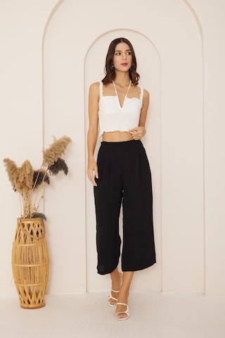 Darlin Moda Siyah Yüksek Bel Bol Paça Pantolon Dm3003 Siyah