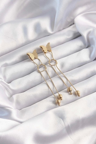 316l Çelik Altın Renk Sallantılı Düğüm Model Kelebek Küpe