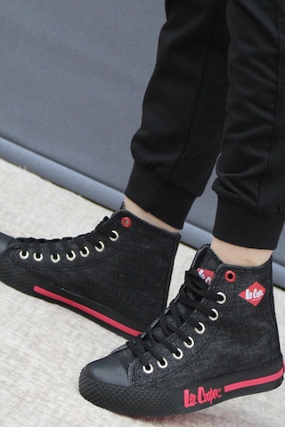 Lee Cooper Lc-30103 Anatomik Unisex Keten Kanvas Spor Ayakkabı Siyah - Kırmızı