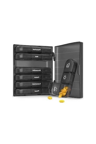 Bosphorusboutique02 Taşınabilir 7 Günlük Haftalik Hap Ilaç Vitamin Saklama Kutusu Kabı - Siyah Siyah