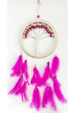 Fuşya Kuş Tüylü Hayat Ağacı Düş Kapanı Dream Catcher Duvar Süsü