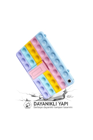 Samsung Galaxy Tab A8 10.5 2021 Sm-x200 Uyumlu Popit Standlı Çocuk Kılıfı Askılı Pop It Push Kılıf