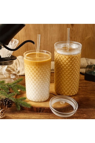 Squama Cam Kapaklı Borosilikat Soğuk Kahve Bardağı 650 Ml Şeffaf