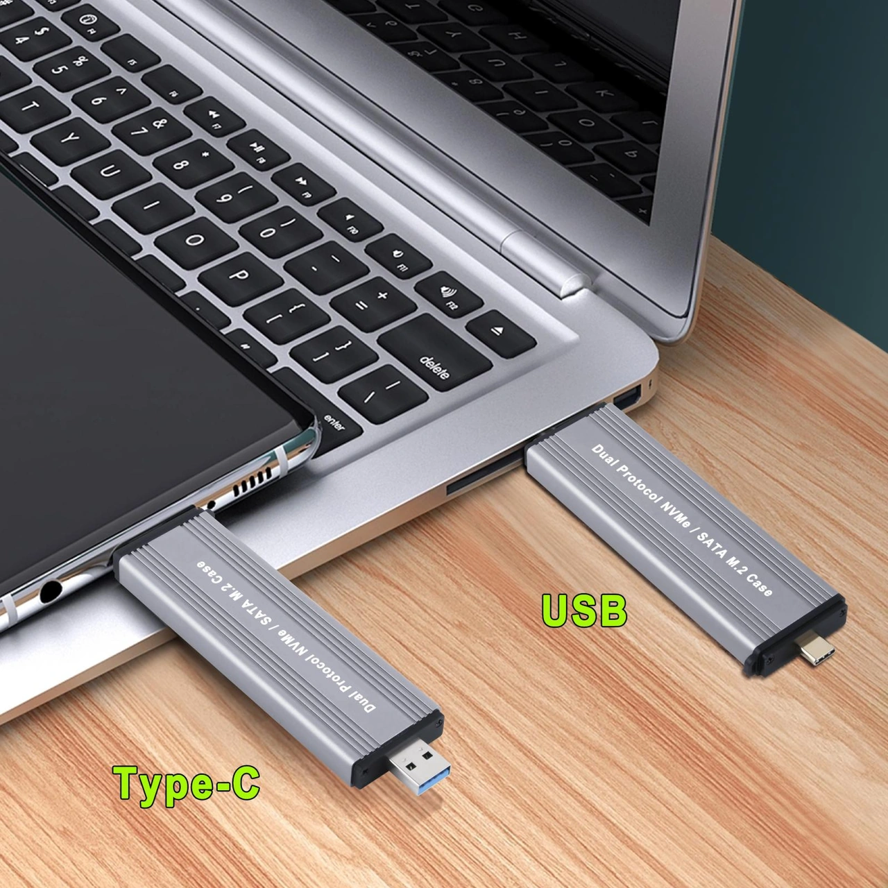 Sones M.2 Nvme 10gbps Usb3.1 Gen2 Nvme Sabit Disk Muhafazası, Doğrudan Takılabilir Usb + Type-c Çift Arayüz