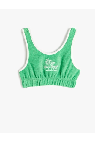 Koton Crop Atlet Havlu Kumaş Palmiye İşleme Detaylı Pamuklu Yeşil 4skg30128ak Yeşil