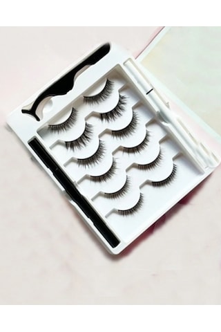 3d Manyetik 12 Adet Takma Kirpik Seti 6 Çift + 2 Adet Likit Eyeliner Yapıştırıcı + Kirpik Cımbızı