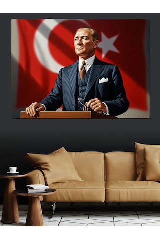 Atatürk Kürsüde Konuşma Yaparken Dekoratif Kanvas - Mdf Ahşap Tablo