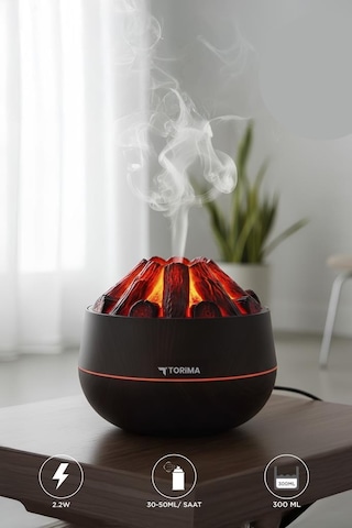 H11 Koyu Kahve Odun Ateşi Efekli 300ml Sessiz Ultrasonik Hava Nemlendirici (İthalatçı Garantili)
