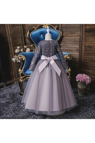 Mashotrend Gri Zara Payetli Çocuk Abiye - Kız Çocuk Elbise Gri