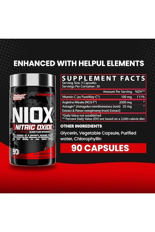 Nutrex Niox Nitric Oxide Arginine Nitrate+vitamin C Muscle Pump B