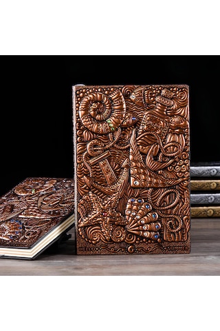 Hediyelik Bakır Deri Defter Deniz Yıldızı Kabartmalı