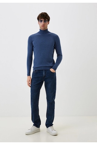 Erkek Tam Balıkçı Boğazlı Triko Mavimelanj Slim Fit Pamuklu Sık Örme Kazak Ncs Jeans 3003-mavimelanj Mavi