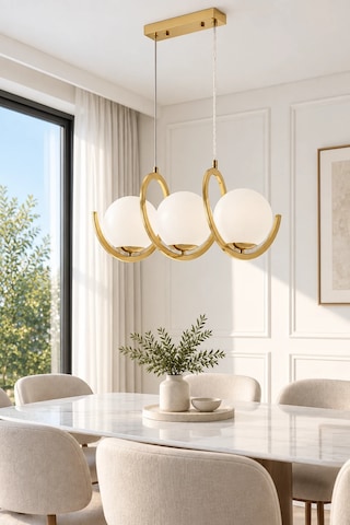 Modern Premium Gold 3'lü Sarkıt Avizesi Ampül Hediyeli Küreli Lüks Salon Mutfak Modelleri E14 Duy