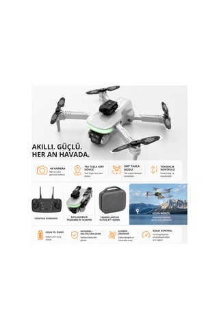 4k Kameralı Katlanabilir Drone, 6 Eksen Jiroskop, Yükseklik Sabitleme, Optik Akış, 360 Takla Modu, Taşıma Çantalı , Tek Tuşla Geri Dönüş Özellikli Beyaz - 889590495