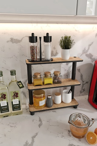 Dekoratif 3 Katlı Tezgah Üstü Raf 11 Cm X 40 Cm Safir Meşe Kahverengi