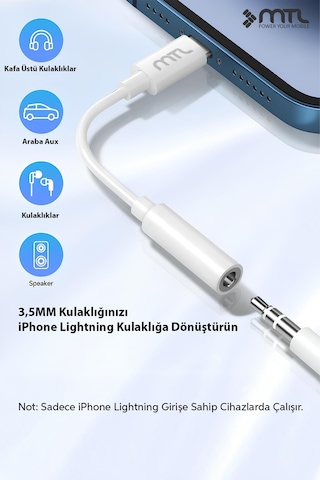 Lightning To 3.5mm Kulaklık Jack Adaptör İphone Ve İpad Uyumlu Ses Dönüştürücü Aux Çevirici