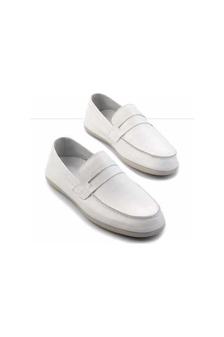 Bambi Beyaz Leather Erkek Loafer Ayakkabı E01304406643 Beyaz