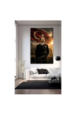 Mustafa Kemal Atatürk Türk Bayrağı Ve Cam Tablo Sanatsal Duvar Dekoru Canlı Renkli Baskı Salon Ve Oturma Odası Sevdiklerinize Hediyelik