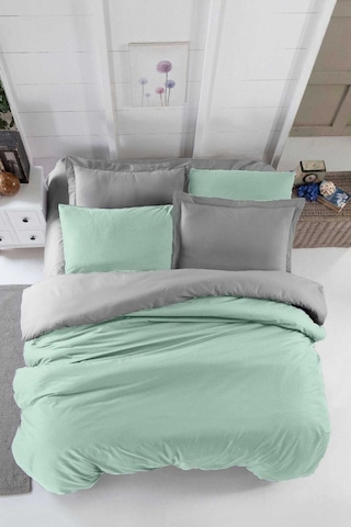 Çift Kişilik Lastikli Çarşaflı Nevresim Takımı Pamuklu Four Season Mint Gri Renkli