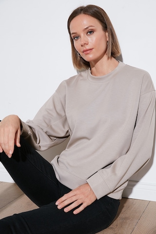 Lela Streç Bisiklet Yaka Oversize Fit Scuba Bayan Sweat 5865879 Taş