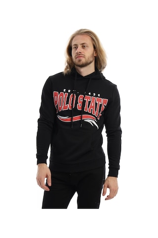 Polostate Erkek Polo State Baskılı Kapüşonlu 3 İplik Şardonlu Sweatshirt Siyah