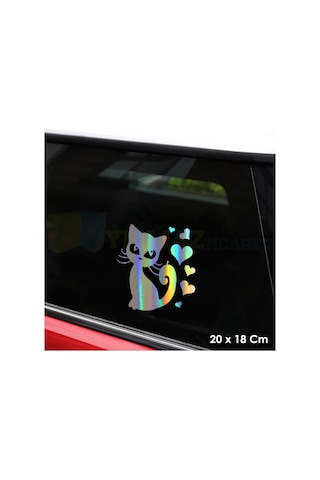 Aşk Kedi Kalp Hologram Oto Sticker Etiket Yapıştırma Çıkartma