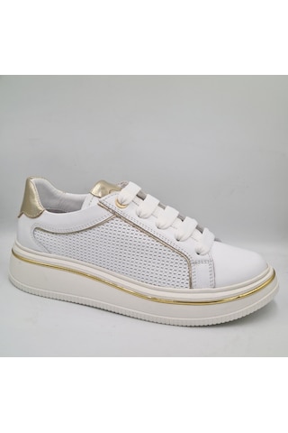 Mammamia D26ya-3890 Beyaz Altın Hakiki Deri Kadın Günlük Casual Sneaker Atakkabı Beyaz - Altın