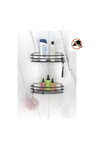 Tekno Tel St-207 Yapışkanlı Kancalı 2 Adet Köşelik Banyo Rafı Siyah