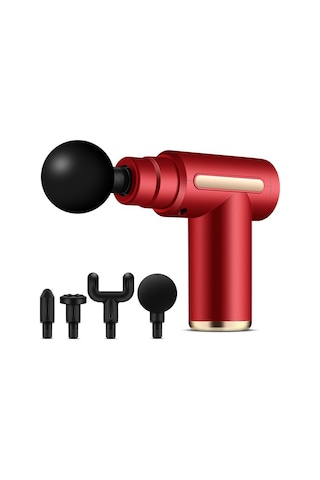 Hangfox Ev Ve Taşıma Kolay Kas Gerginliği Giderici Masaj Aleti - 6 Seviye Hız Ayarı 1800-3200rpm , 4 Değiştirilebilir Uç, 1200mah Pil, Type-c Şarj Kırmızı