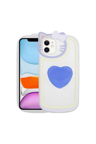 İphone Uyumlu 12 Uyumlu Kedi Figürlü Transparan Pop Soketli Csk Zore Ritmik Kılıf-mavi