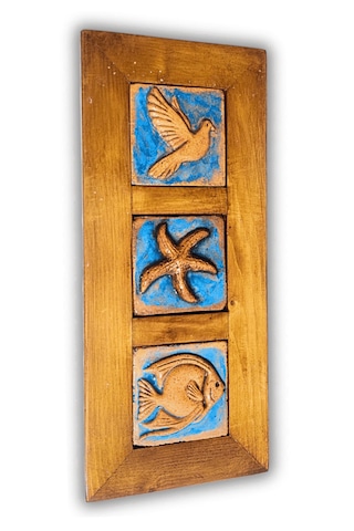 El Yapımı Seramik Deniz Temalı Tablo - 16x36 Cm - Akdeniz/ege Ruhu - Dekoratif Ev, Villa, Ofis Çerçeveli