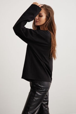Grımelange Basıl Kadın %100 Pamuk Bisiklet Yaka Oversize Fit Uzun Kollu Siyah T-shirt