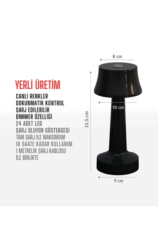 Zenlight Metal Dokunmatik Şarjlı Masa Lambası Siyah
