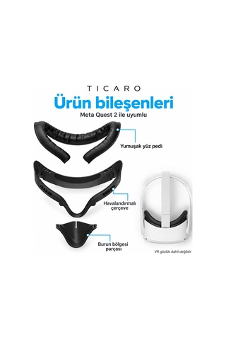 Tıcaro Meta Quest 2 İle Uyumlu Pu Yüz Pedi Ve Arayüz Çerçevesi, Siyah