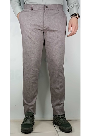 Balık Sırtı Erkek Desenli Klasık Esnek Pamuk Pantolon Kahve