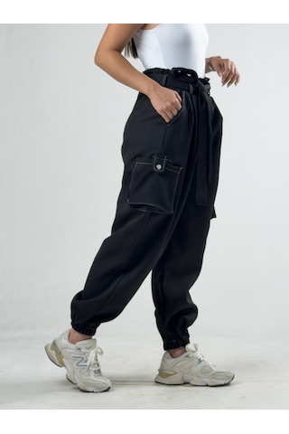 Cocopelli Siyah Kadın Bol Kesim Kargo Cepli Jogger Pantolon Coc3322